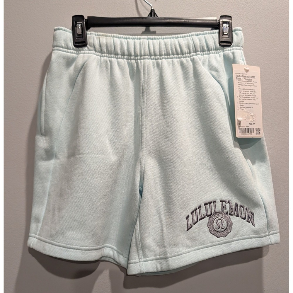 Lululemon Scuba Oversized Mid Rise Graphic Short 7 Mint Breeze Blue XS LW7DEQS